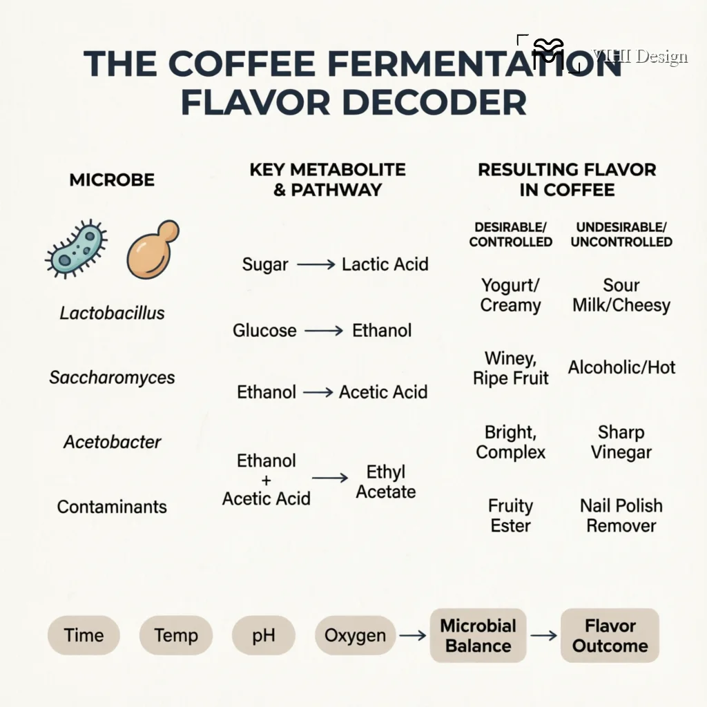 Mapping Microbial Metabolites to Flavor Notes: A Guide to Fermentation Flavors Technical Infographic VIHI Design