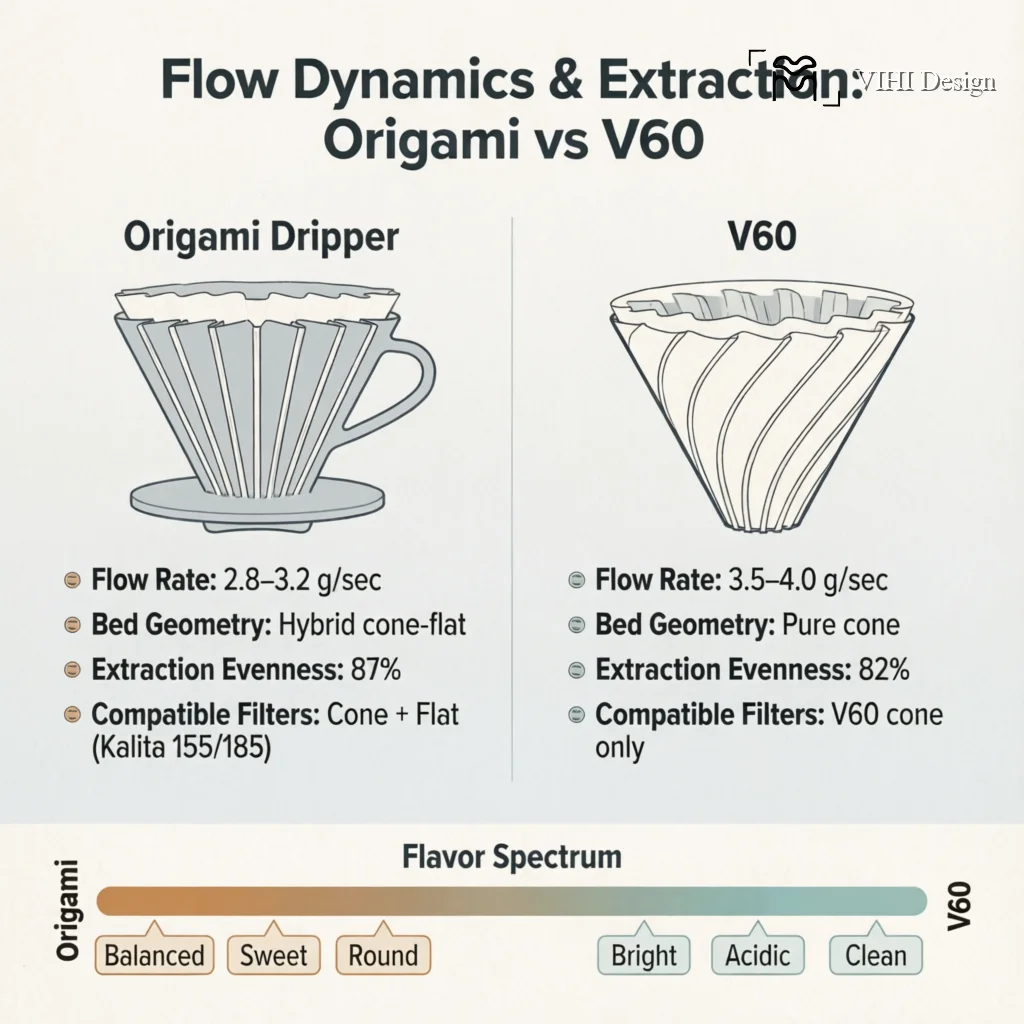 Origami Dripper vs V60: When to Choose Which for Maximum Flavor Control Technical Infographic VIHI Design