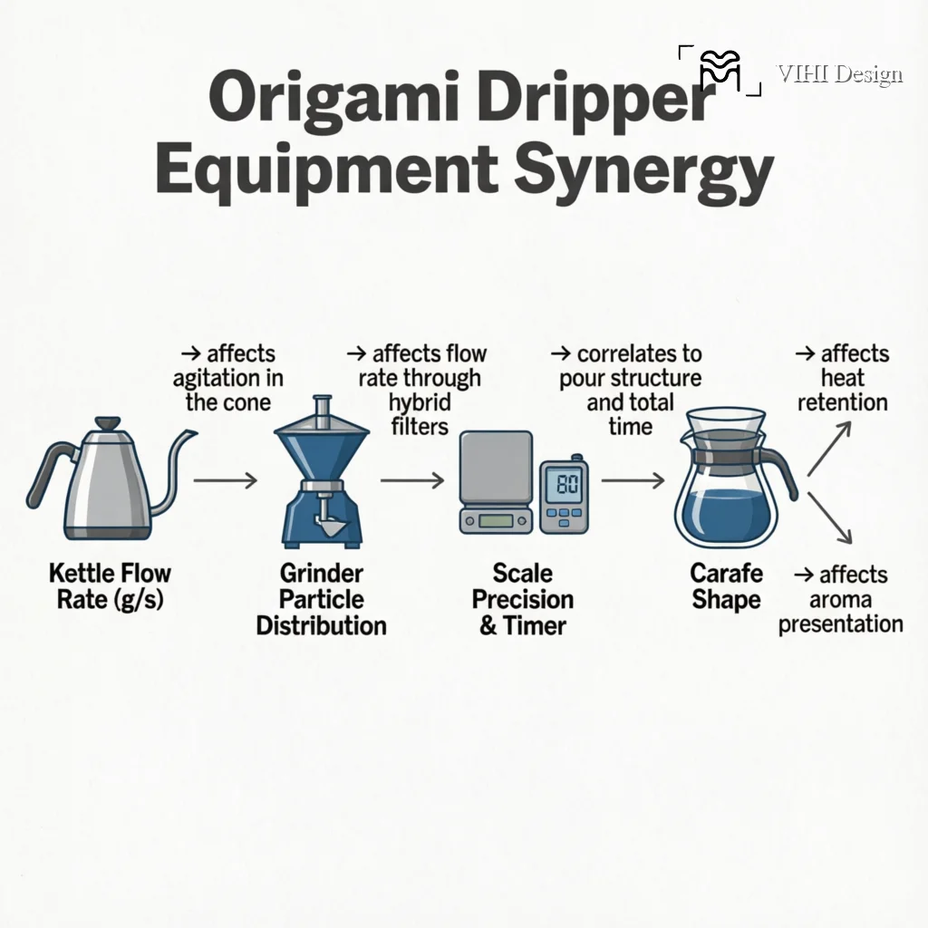 The Ultimate Origami Dripper Starter Kit: Essential Equipment for Perfect Brews Technical Infographic VIHI Design