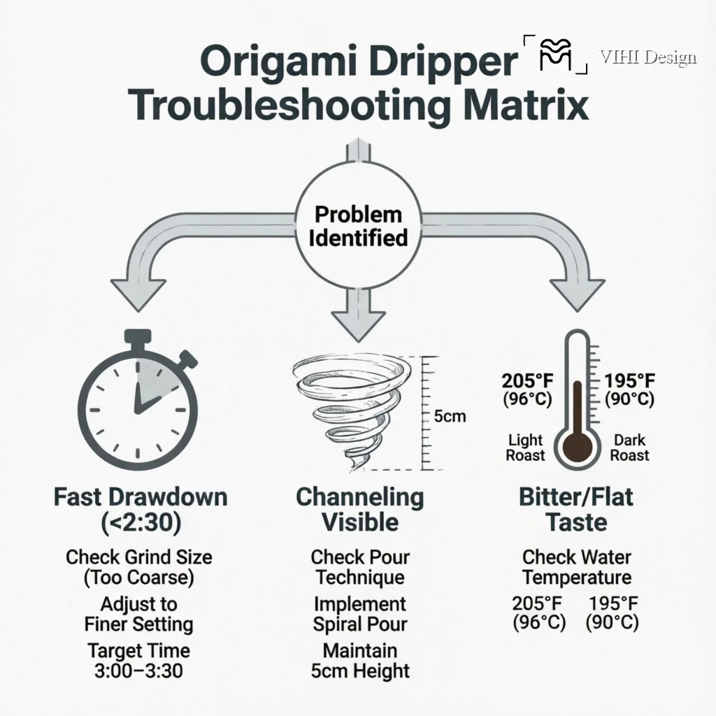 3 Common Origami Dripper Mistakes That Ruin Your Coffee (And How to Fix Them) Technical Infographic VIHI Design