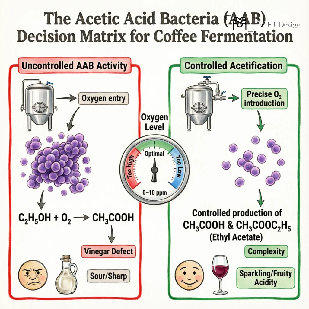 The Risk-Reward of Acetic Acid Bacteria in Coffee Fermentation Technical Infographic VIHI Design