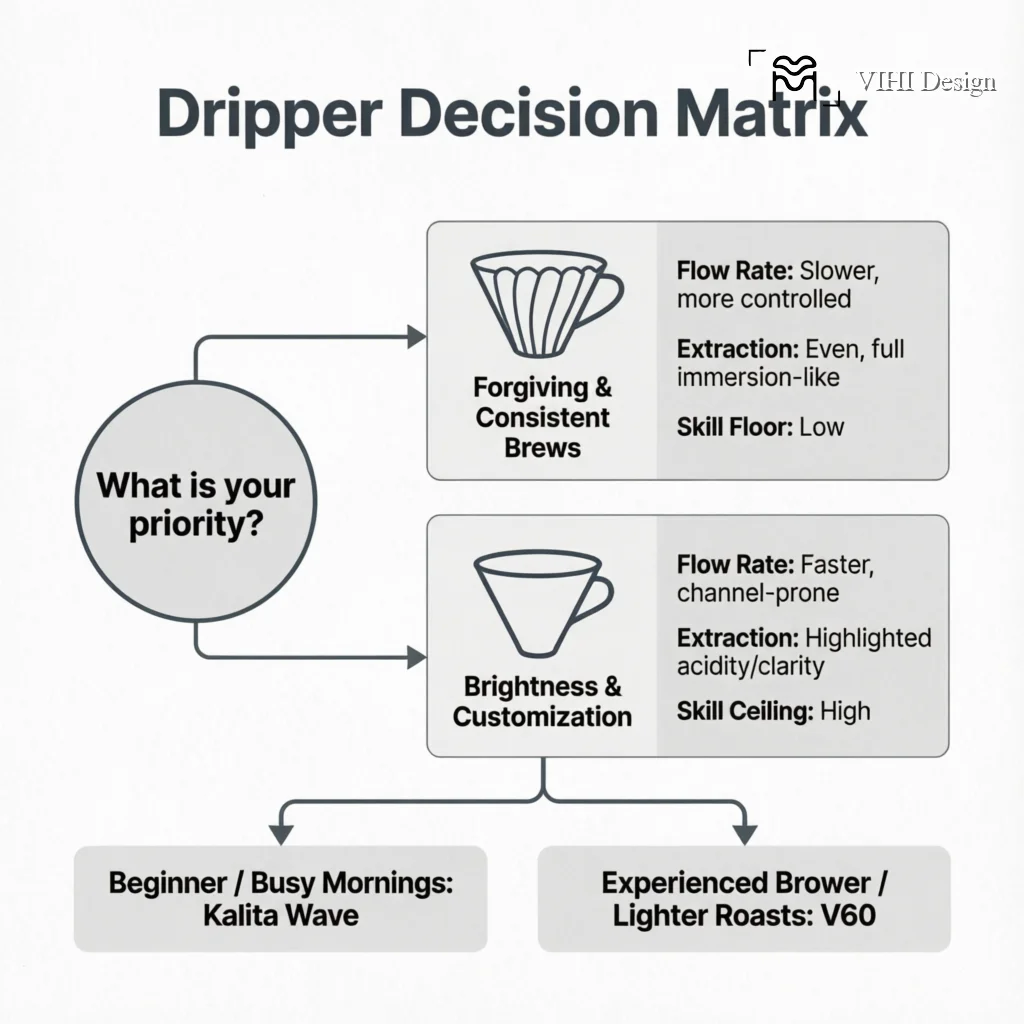 Kalita Wave vs V60: The Ultimate Dripper Comparison for Home Brewers Technical Infographic VIHI Design