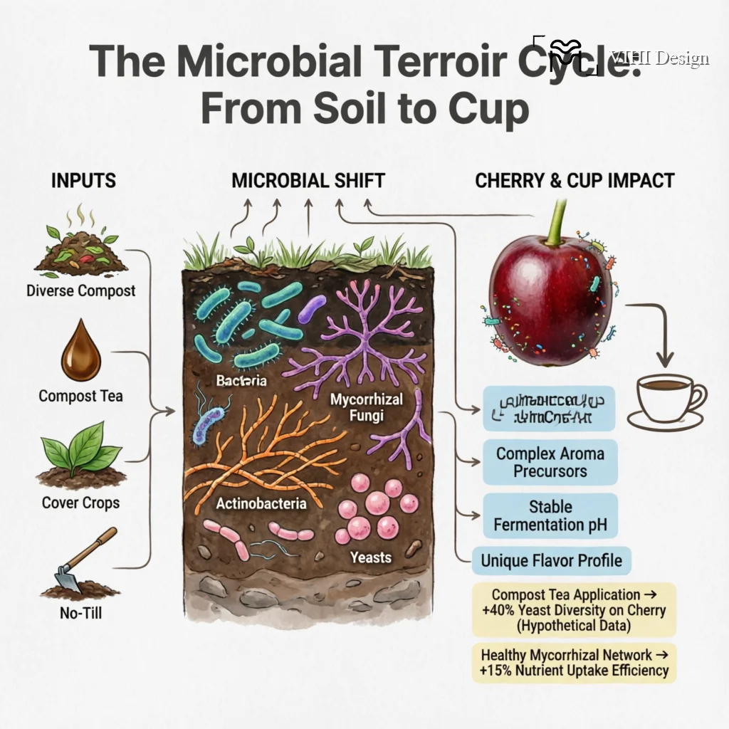 How Farm Soil and Compost Practices Cultivate a Unique Microbial Terroir Technical Infographic VIHI Design