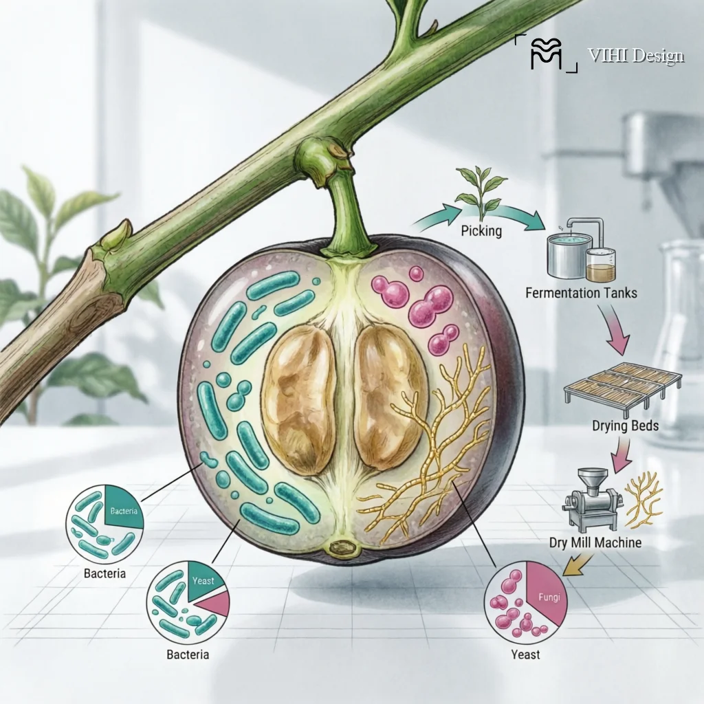 The Coffee Cherry Microbiome: Mapping Microbial Communities from Farm to Dry Mill