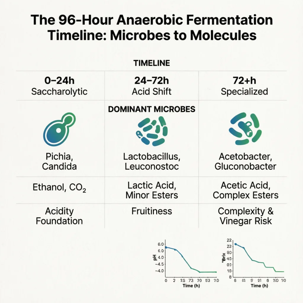 Microbial Succession in Extended Anaerobic Fermentation: A Timeline Technical Infographic VIHI Design