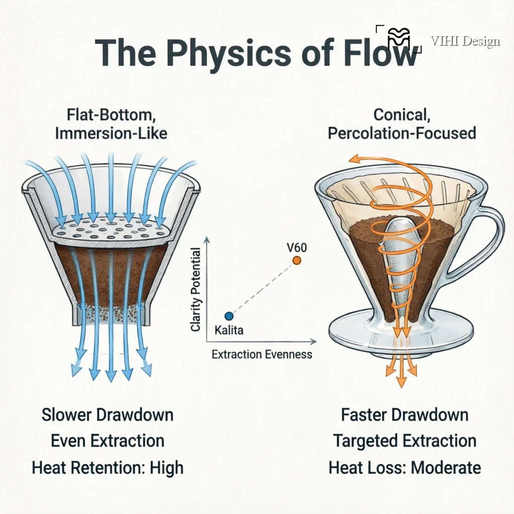 Kalita Wave vs. V60: A Barista's Guide to Choosing Your Dripper Technical Infographic VIHI Design