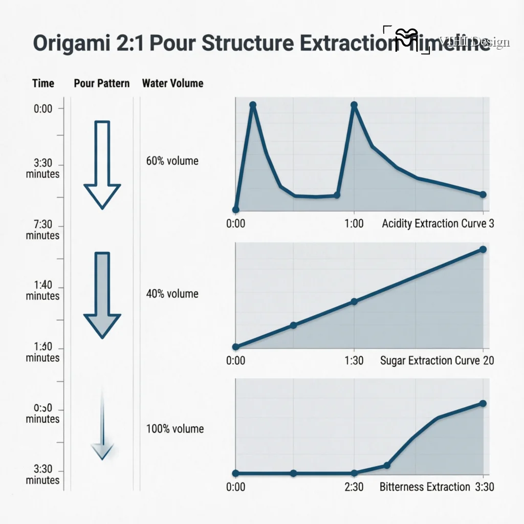 The 2:1 Pour Structure: How to Control Acidity and Sweetness in Your Origami Brew Technical Infographic VIHI Design