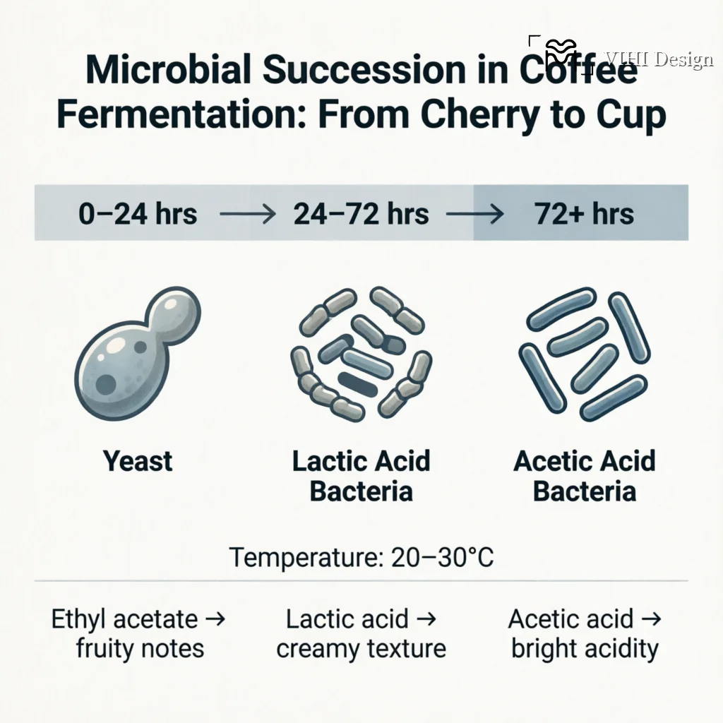 The Microbial Terroir of Coffee: How Native Microbes Shape Processing and Flavor Technical Infographic VIHI Design