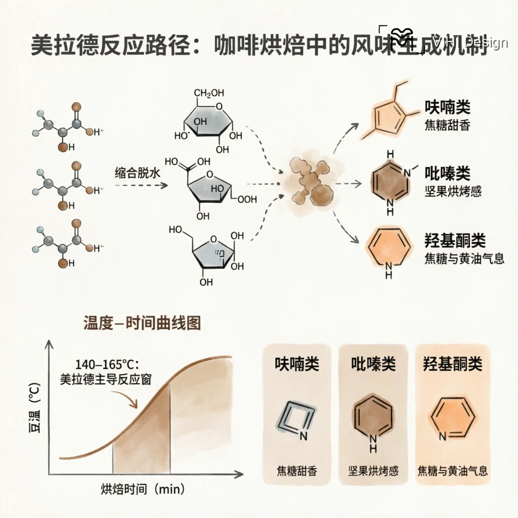 The Maillard Reaction in Coffee Roasting: Creating Flavor Complexity Technical Infographic by VIHI Design