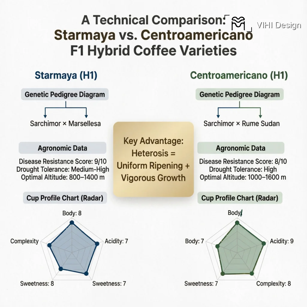 F1 Hybrid Coffee Varieties: Climate Resilience Meets Cup Excellence Infographic VIHI Design