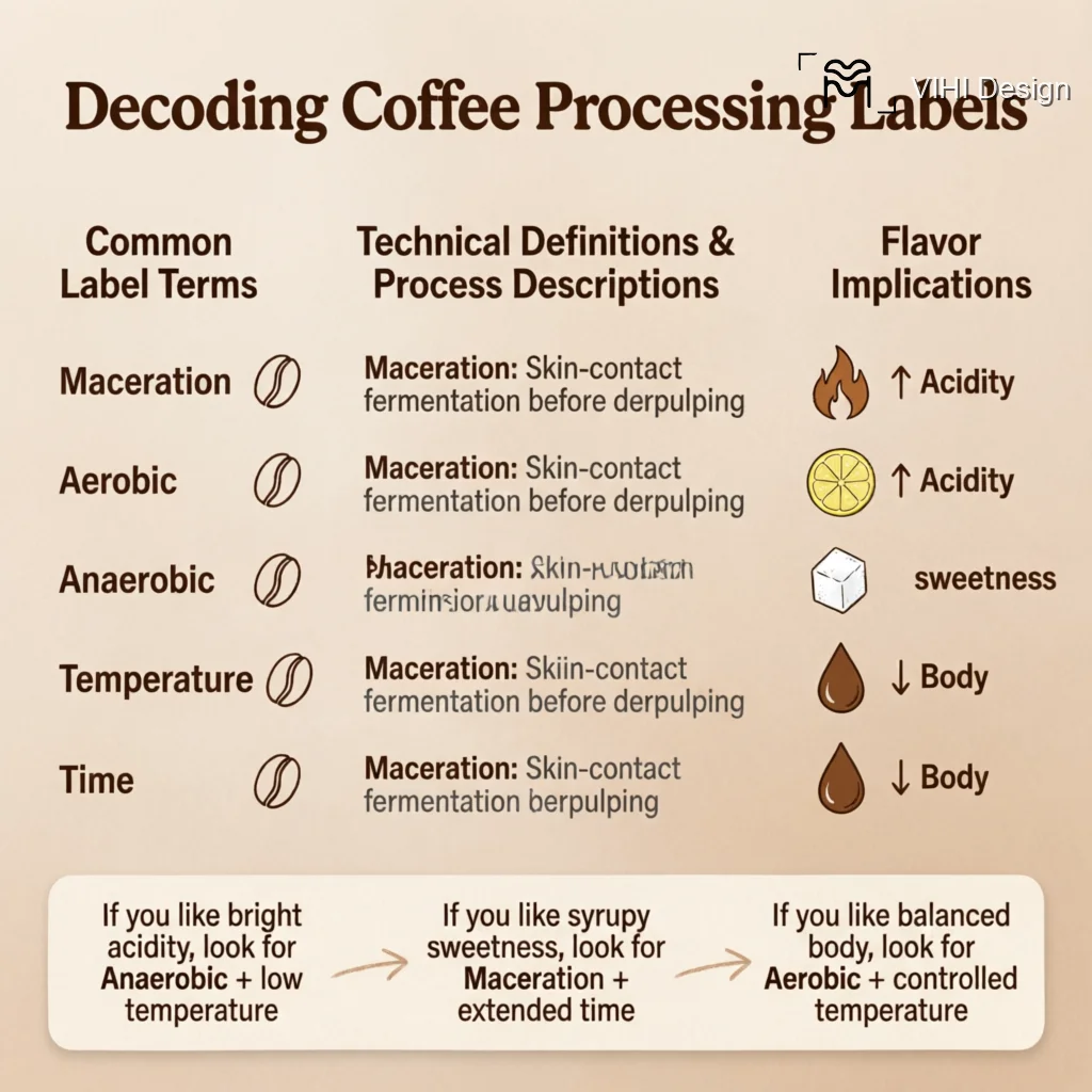 The Future of Coffee Labels: Understanding Processing 'Recipes' on Your Bag Infographic VIHI Design